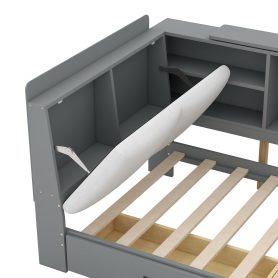 Wood Twin Size Platform bed with Storage Headboard, Shelves and 2 Drawers