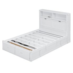 Wood Full Size Hydraulic Platform Bed with Storage LED Headboard, Charging Station and 2 Drawers