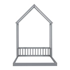 Full Roof-framed Headboard Floor Bed With Headboard Guardrails, Without Slats