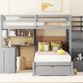 Full Over Twin Bunk Bed With Desk, Drawers And Shelves