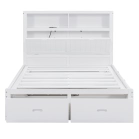 Wood Full Size Hydraulic Platform Bed with Storage LED Headboard, Charging Station and 2 Drawers