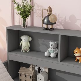 Full Size Floor Bed With Bedside Bookcase, Shelves and Guardrails