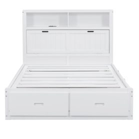 Wood Full Size Hydraulic Platform Bed with Storage LED Headboard, Charging Station and 2 Drawers