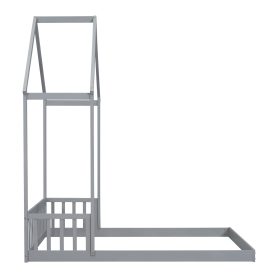 Full Roof-framed Headboard Floor Bed With Headboard Guardrails, Without Slats