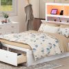 Wood Queen Size Hydraulic Platform Bed with Storage LED Headboard, Charging Station and 2 Drawers