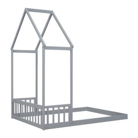 Full Roof-framed Headboard Floor Bed With Headboard Guardrails, Without Slats