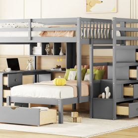 Full Over Twin Bunk Bed With Desk, Drawers And Shelves