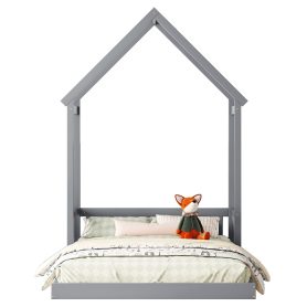 Full Roof-framed Headboard Floor Bed With Headboard Guardrails, Without Slats