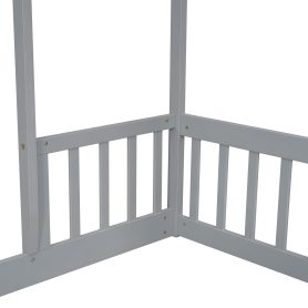 Full Roof-framed Headboard Floor Bed With Headboard Guardrails, Without Slats