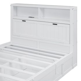 Wood Full Size Hydraulic Platform Bed with Storage LED Headboard, Charging Station and 2 Drawers