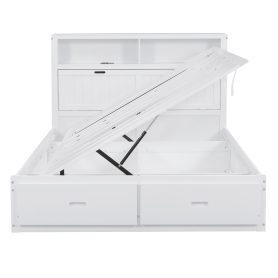 Wood Queen Size Hydraulic Platform Bed with Storage LED Headboard, Charging Station and 2 Drawers 41 Wood Queen Size Hydraulic Platform Bed with Storage LED Headboard, Charging Station and 2 Drawers