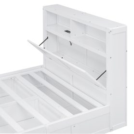 Wood Full Size Hydraulic Platform Bed with Storage LED Headboard, Charging Station and 2 Drawers