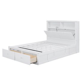 Wood Full Size Hydraulic Platform Bed with Storage LED Headboard, Charging Station and 2 Drawers