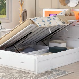 Wood Queen Size Hydraulic Platform Bed with Storage LED Headboard, Charging Station and 2 Drawers 27 Wood Queen Size Hydraulic Platform Bed with Storage LED Headboard, Charging Station and 2 Drawers