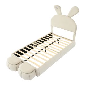 Twin Size Upholstered Platform Bed with Cartoon Ears Shaped Headboard and Light