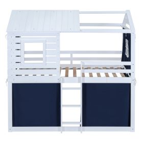 Twin Size Bunk Wood House Bed with Tent