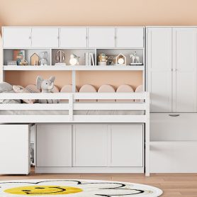 Full Size Wooden Loft Bed Big Storage With Under-Bed Desk, Drawers and Shelves 39 Full Size Wooden Loft Bed Big Storage With Under-Bed Desk, Drawers and Shelves