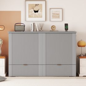 Full Size Murphy Bed with Drawer and a set of Sockets & USB Ports, Pulley Structure Design