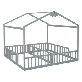 Double Twin House-style Floor Bed With Fence and Guardrails, Without Door 32 Double Twin House-Style Floor Bed With Fence, Guardrails, Without Door