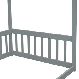 Twin Size Canopy Frame Floor Bed with Fence, Guardrails