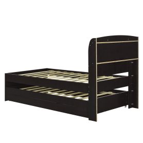 Twin XL Size Platform Bed with Storage LED Headboard, Charging Station, Twin Size Trundle and 2 Drawers