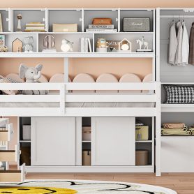 Full Size Wooden Loft Bed Big Storage With Under-Bed Desk, Drawers and Shelves 43 Full Size Wooden Loft Bed Big Storage With Under-Bed Desk, Drawers and Shelves