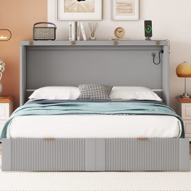 Full Size Murphy Bed with Drawer and a set of Sockets & USB Ports, Pulley Structure Design