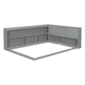 Full Floor Bed With L-shaped Bookcases, Sliding Doors, Without Slats