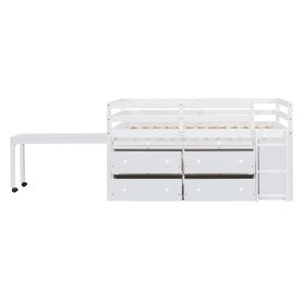 Twin Size Loft Bed with Retractable Writing Desk and 4 Drawers