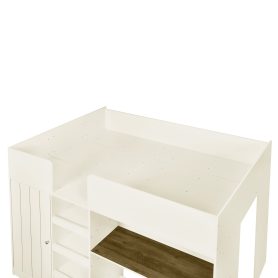 Full Size Loft Bed with Built-in Wardrobe, Desk, Storage Shelves and Drawers