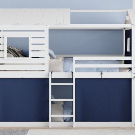 Twin Size Bunk Wood House Bed with Tent
