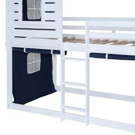 Twin Size Bunk Wood House Bed with Tent