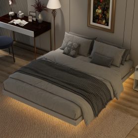 Queen Size Floating Bed with LED Lights Underneath