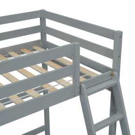 Twin Size High Loft Bed with inclined Ladder, Guardrails