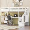 Twin Size Loft Bed Frame with Built-in Desk and Double Storage Drawers
