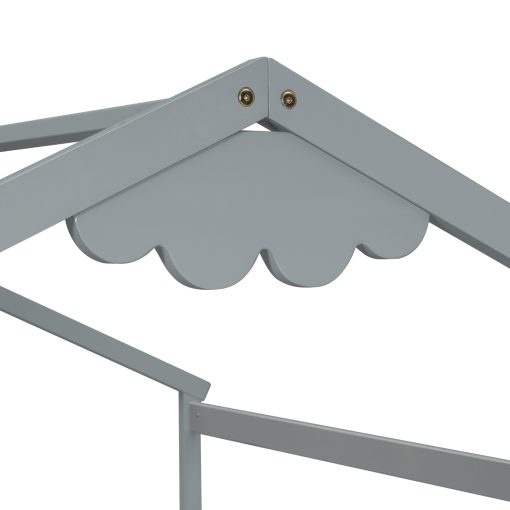 Double Twin House-style Floor Bed With Fence and Guardrails, Without Door