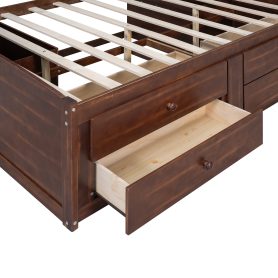 Full Size Wooden Captain Bed with Built-in Storage Shelves, 4 Drawers and 2 Cabinets