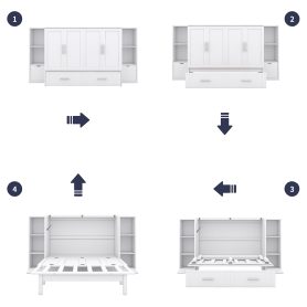 Full Size Murphy Bed with Shelves, Drawers and USB Ports