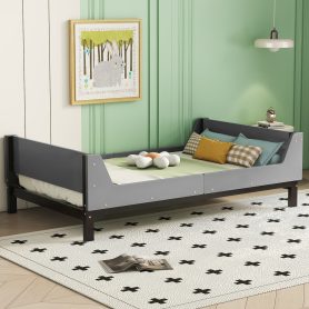 Twin Bed with Headboard, Footboard, Safeguards, Built-in Bed-end Book Storage Rack