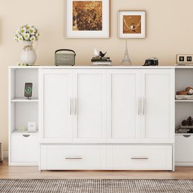 Full Size Murphy Bed with Shelves, Drawers and USB Ports