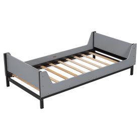Twin Bed with Headboard, Footboard, Safeguards, Built-in Bed-end Book Storage Rack