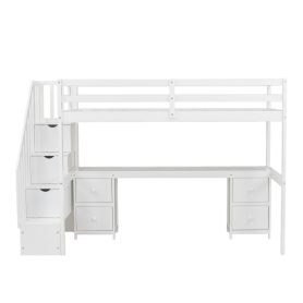 Twin Size Loft Bed Frame with Built-in Desk and Double Storage Drawers