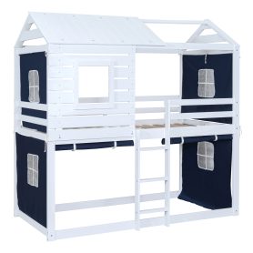 Twin Size Bunk Wood House Bed with Tent