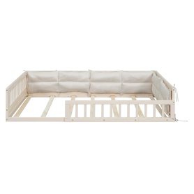 Wood Full Size Upholstered Platform Bed with Guardrail and Pillow
