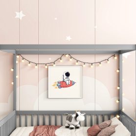 Full Size Canopy Frame Floor Bed With Fence, Guardrails