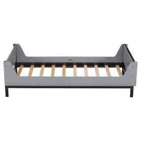 Twin Bed with Headboard, Footboard, Safeguards, Built-in Bed-end Book Storage Rack