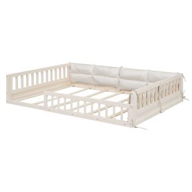 Wood Full Size Upholstered Platform Bed with Guardrail and Pillow