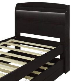 Twin XL Size Platform Bed with Storage LED Headboard, Charging Station, Twin Size Trundle and 2 Drawers