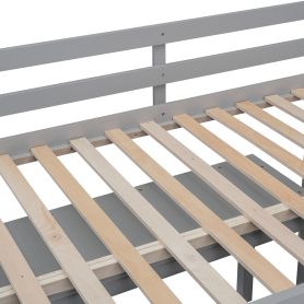 Full Size Loft Bed With Retractable Writing Desk, 4 Drawers And Shelves