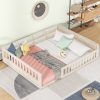 Wood Full Size Upholstered Platform Bed with Guardrail and Pillow